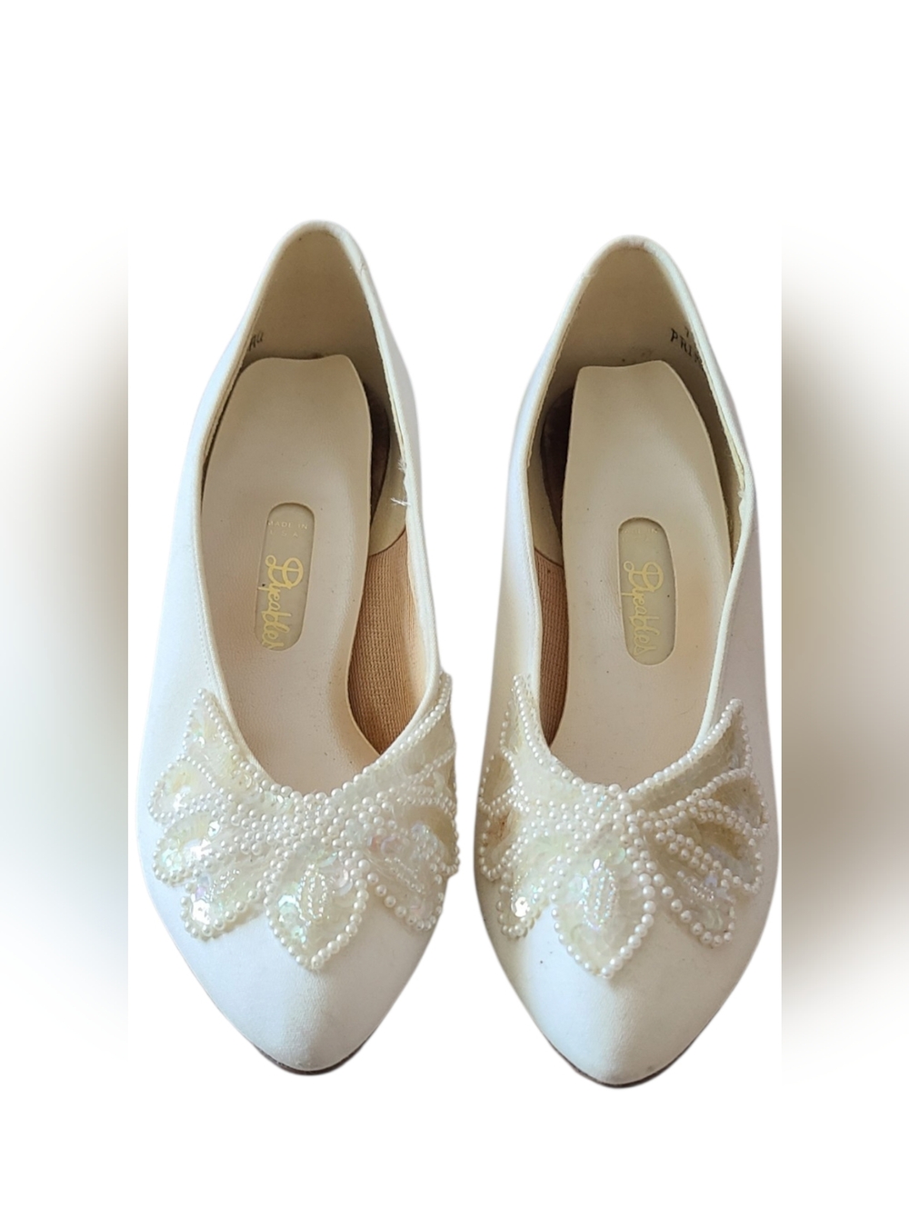 VINTAGE | DYEABLES | BRIDAL PUMPS W/FLORAL LACE APPLIQUÉ | SIZE 7 - Picture 2 of 11